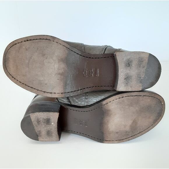 Tory Burch Leona Riding Boots Gray Pebble Leather Mid Calf Womens 5.5 Authentic - Picture 15 of 16